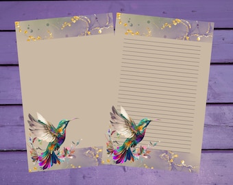 Hummingbird Letter Writing Paper A5 Stationery Lined/Unlined Penpal Supplies