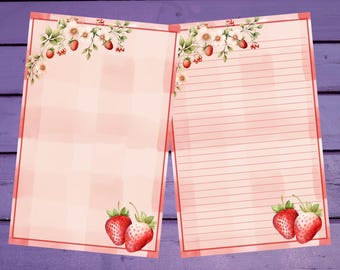 Strawberry Letter Writing Paper A5 Stationery Lined/Unlined Penpal Supplies