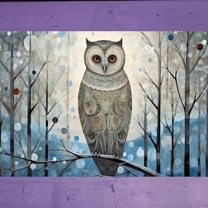 Carte postale hibou hivernal 10 x 15 cm/ 4'x6' in Stylo