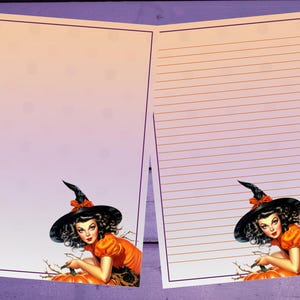 Papel de carta de bruxa de Halloween retrô A5, papelaria pautada/sem pautada, suprimentos para amigos por correspondência
