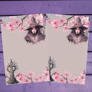 Papel de carta de bruxa em flor de cerejeira, papel A5 forrado/sem forro, material de papelaria