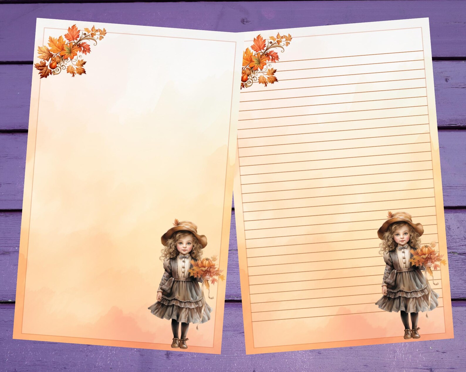 Victorian Autumn Girl Letter Writing Paper A5 Stationery Lined/unlined ...