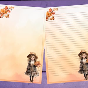 Papel de carta para menina vitoriana do outono A5, papelaria pautada/sem pautada, suprimentos para amigos por correspondência