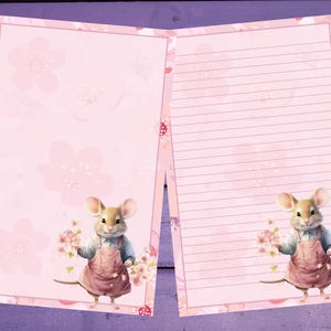 Papel de carta de rato de flor de cerejeira A5, papelaria pautada/sem pautada, suprimentos para amigos por correspondência