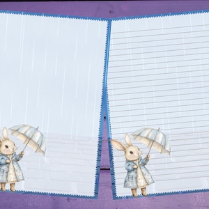 Papel de carta Bunny in the Rain A5, papelaria pautada/sem pautada, suprimentos para amigos por correspondência