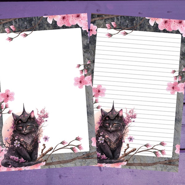 Sakura Cat Letter Writing Paper A5 Stationery Lined/Unlined Penpal Supplies