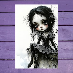 Carte postale Creepy Girl 10 x 15 cm/4'x6' in Stylo