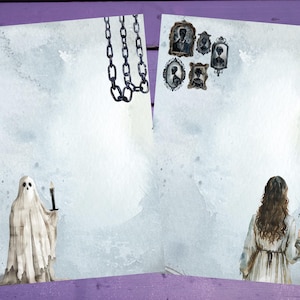 Papel de carta dupla face Haunted House A5 com linhas/sem linhas para correspondência