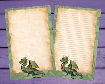 Green Dragon Letter Writing Paper A5 Stationery Lined/Unlined Penpal Supplies
