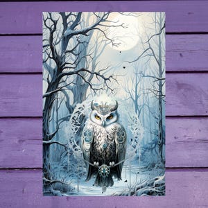 Carte postale magique hibou d'hiver 10 x 15 cm/4'x6' in Stylos