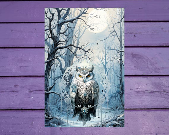 魔法の冬のフクロウのポストカード 10 x 15 cm/ 4'x6' in ペンパル
