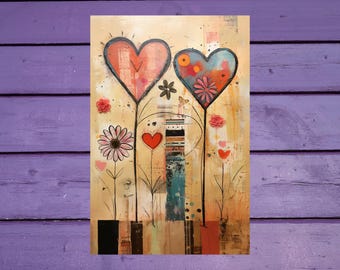 Postal de flores de corazón de 10 x 15 cm (4'x6') en suministros para amigos por correspondencia