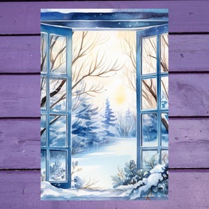 Carte postale Winter View 10 x 15 cm/ 4 x 6 pi avec stylo plume