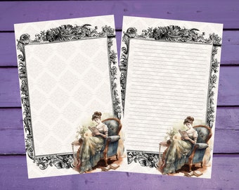 Reading Victorian Woman Letter Writing Paper A5 Stationery Lined/Unlined Penpal Supplies