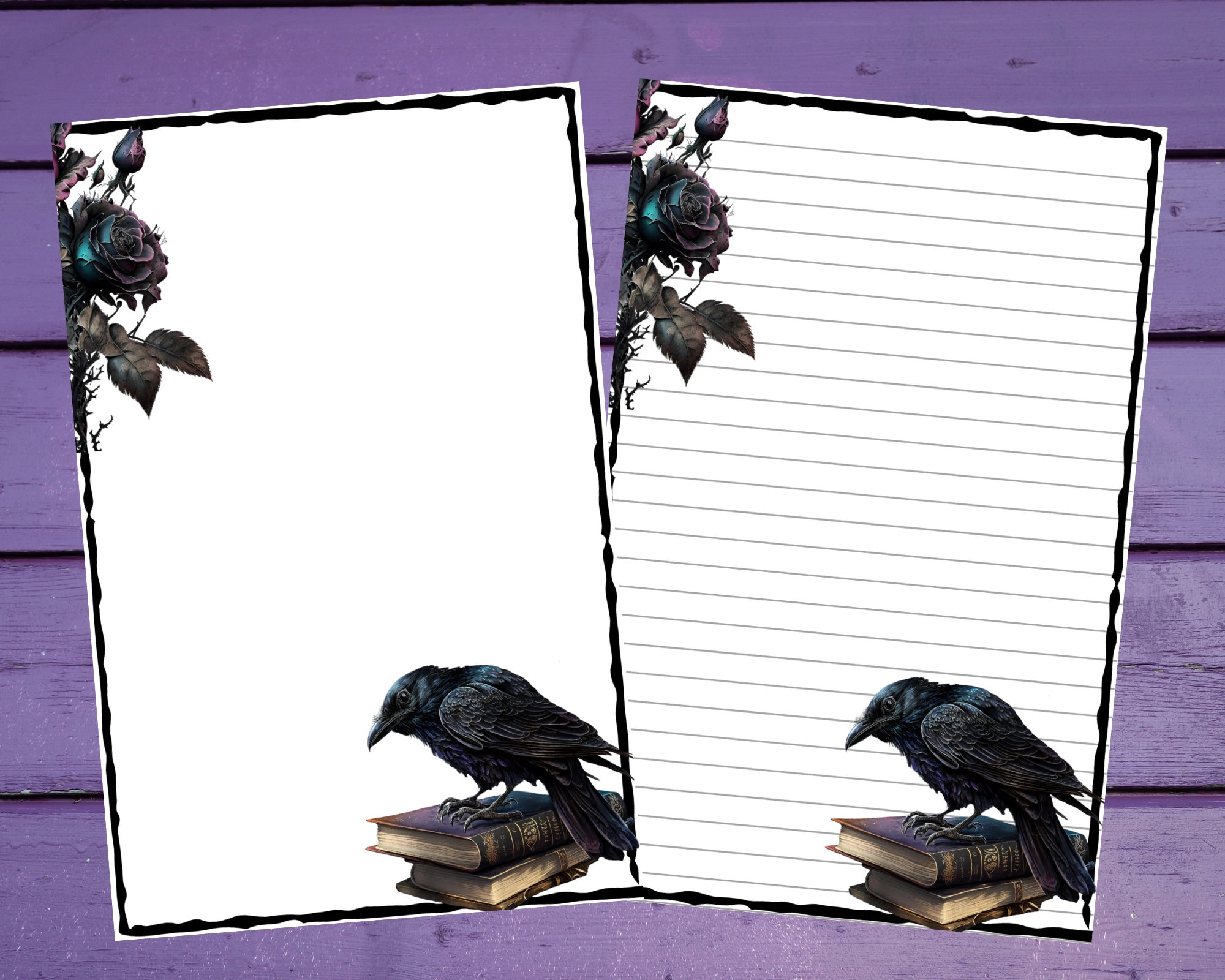 Crow on Books Letter Writing Paper A5 Stationery Lined/Unlined Penpal Supplies