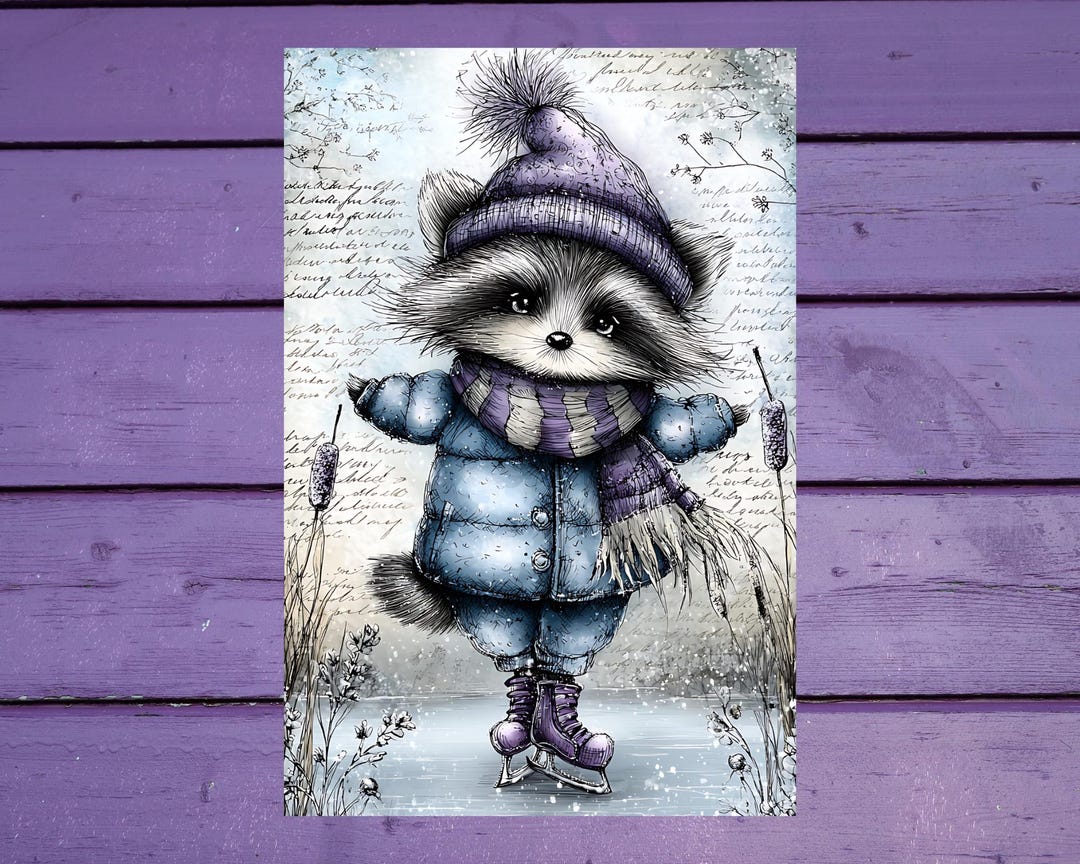 Winter Racoon Project Winter Raccoon Postcard 10x15cm/ 4'x6' in Penpal Supplies - Etsy