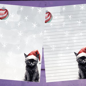 Papel para escrita de carta de gato de Natal preto A5, papelaria forrado/sem forro
