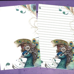 Steampunk Peacock Letter Writing Paper A5 Stationery Lined/Unlined Penpal Supplies