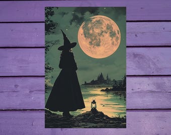 Vintage Witch Postcard 10x15cm/4'x6' in Penpal Supplies