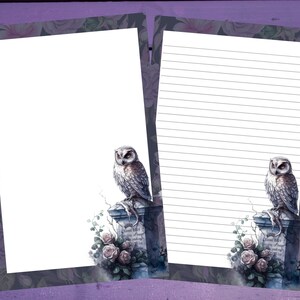 Graveyard Owl Letter Writing Paper A5 Stationery Lined/Unlined Penpal Supplies