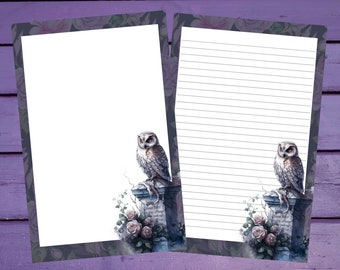 Graveyard Owl Letter Writing Paper A5 Stationery Lined/Unlined Penpal Supplies