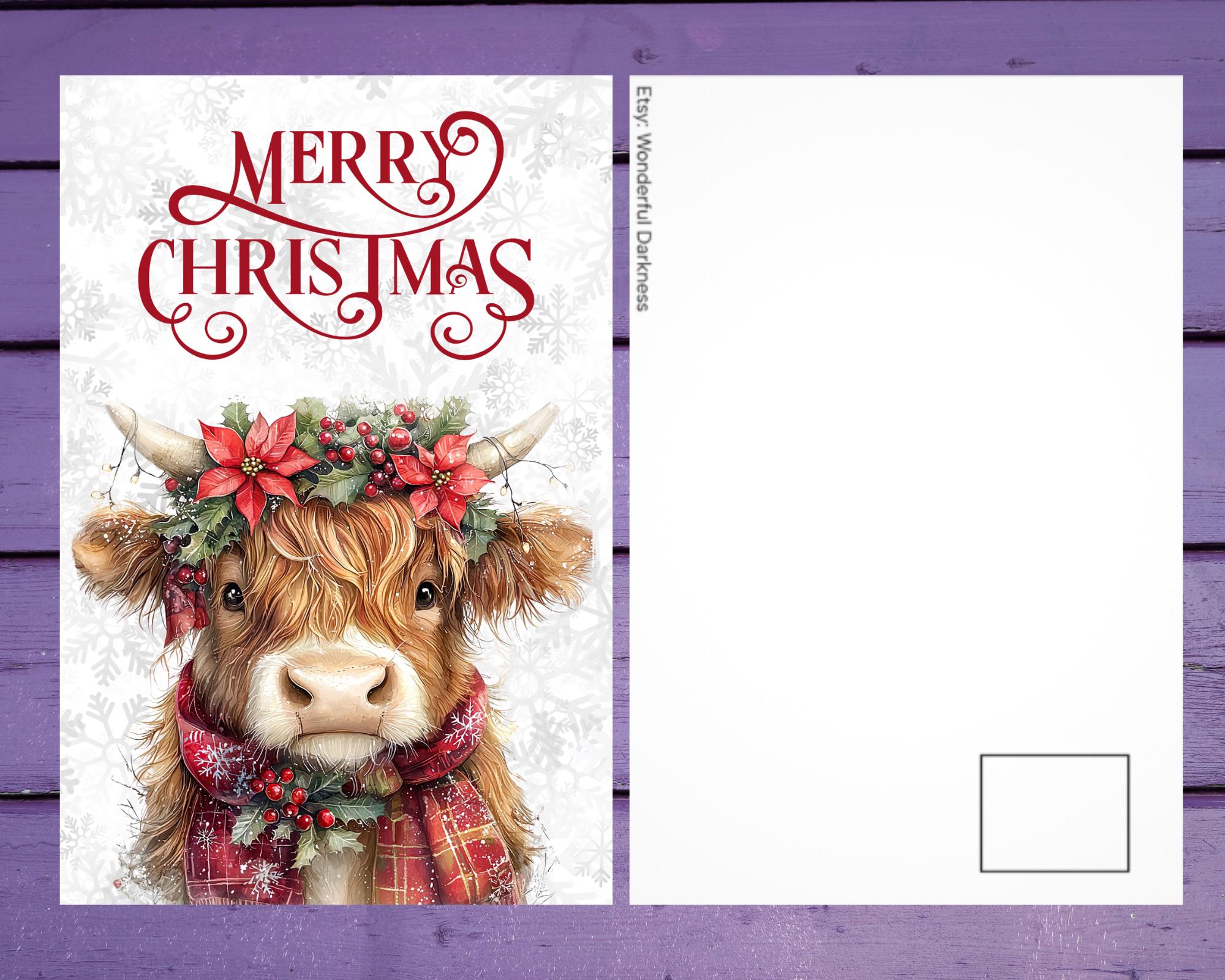 Christmas Highland Cow Postcard 10x15cm/ 4'x6' in Penpal Supplies - Etsy