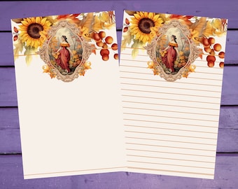 Vintage Autumn Letter Writing Paper A5 Stationery Lined/Unlined Penpal Supplies