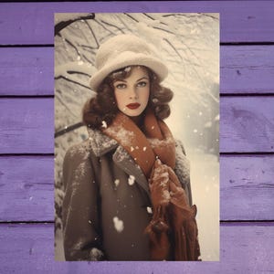 Carte postale vintage Winter Lady 10 x 15 cm/ 4'x6' in Stylo