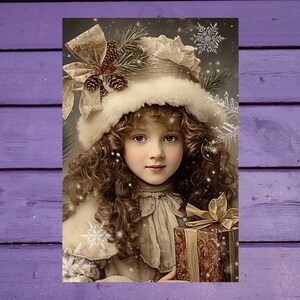 Carte postale de Noël pour fille 10 x 15 cm/ 4'x6' in Stylo