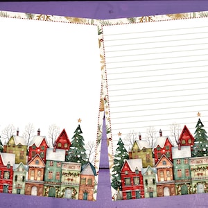 Papel de carta com estampa de casas de Natal A5, pautado/sem pauta, material para correspondência