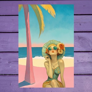 Carte postale d'été rétro 10 x 15 cm/4'x6' in Stylos