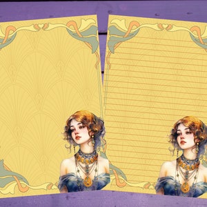 Papel de carta para meninas Art Nouveau A5, pautado/sem pauta, suprimentos para correspondência