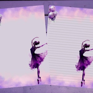 Papel de escrita de carta de balé roxo A5, artigos de papelaria forrados/sem forro, suprimentos para correspondência