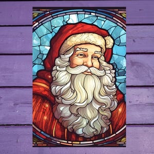 Carte postale Père Noël en vitrail 10 x 15 cm/ 4 x 6 pi