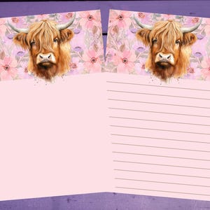 Papel de carta Highland Cow A5 para papelaria pautado/sem pautado para correspondência