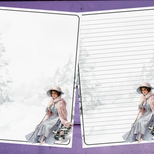 Vintage Winter Lady Letter Writing Paper A5 Lined/Unlined Penpal Supplies