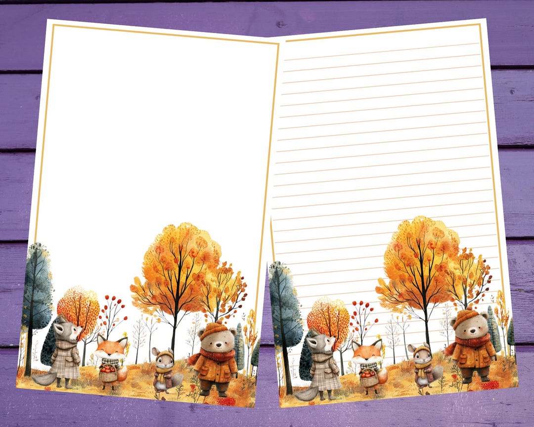Autumn Woodland Letter Writing Paper A5 Stationery Lined/unlined Penpal ...