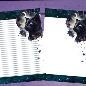 Papel de escrita de carta de gato celestial preto A5, artigos de papelaria forrados/sem forro, suprimentos para correspondência