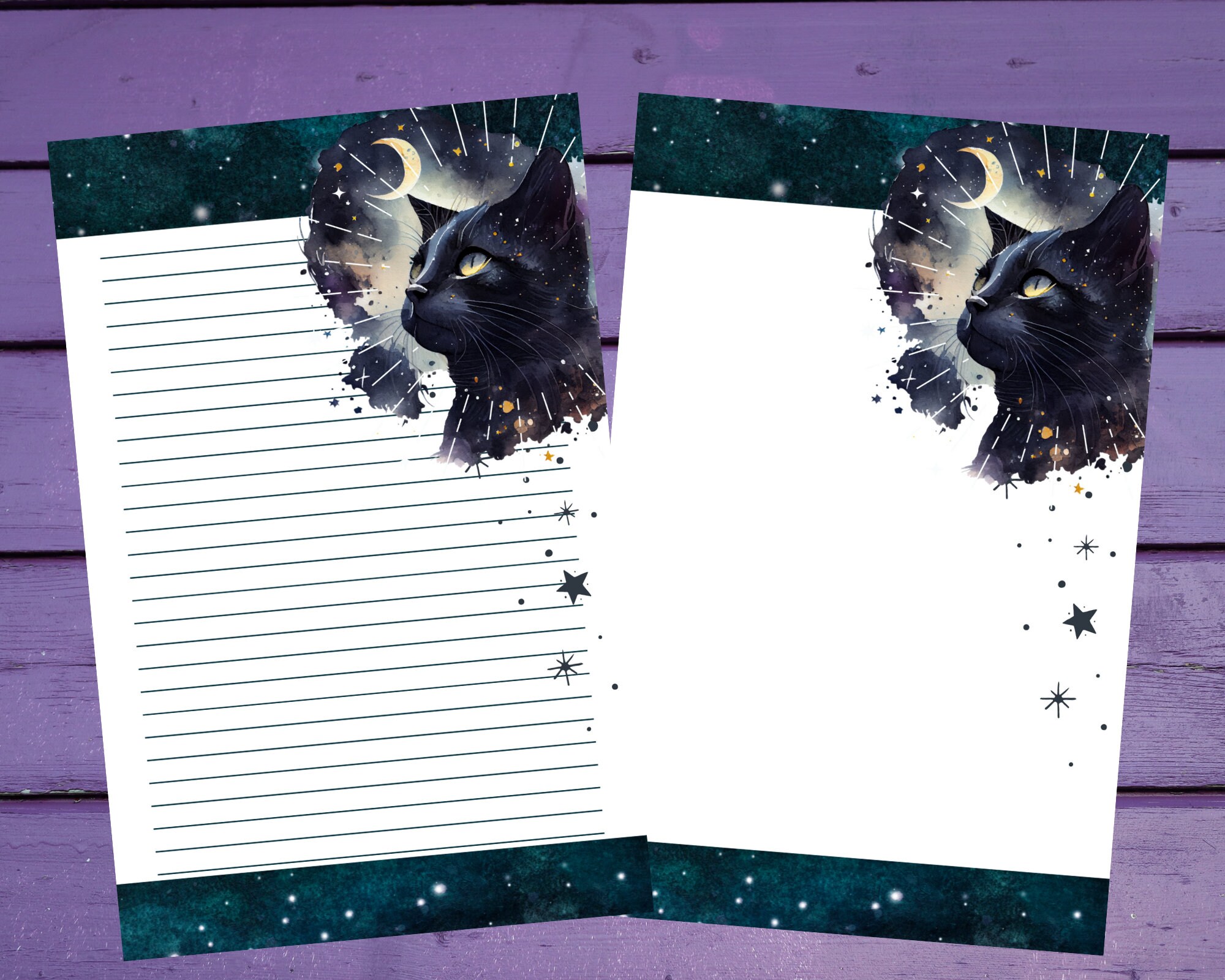 Black Celestial Cat Letter Writing Paper A5 Stationery Lined/unlined ...