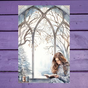 Carte postale hiver rat de bibliothèque 10 x 15 cm/ 4 x 6 pi