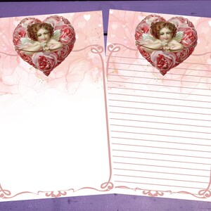 Carta de coração de dia dos namorados vintage, papel de escrita A5, forrado/sem forro