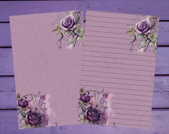 Purple Spiderweb Letter Writing Paper A5 Stationery Lined/Unlined Penpal Supplies