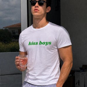 Kiss Boys Shirt, Gay Pride Tee, Cute LGBT Graphic Tshirt, Hot Gay Summer Shirt, Queer Statement Tee, Minimalist Pride Shirt