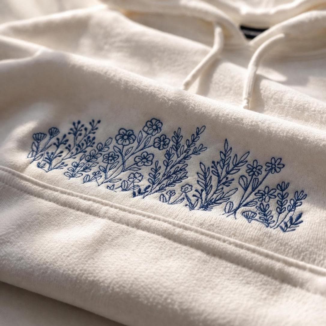 Wildflower Embroidered Hoodie | Minimalist Floral Line Art Botanical ...