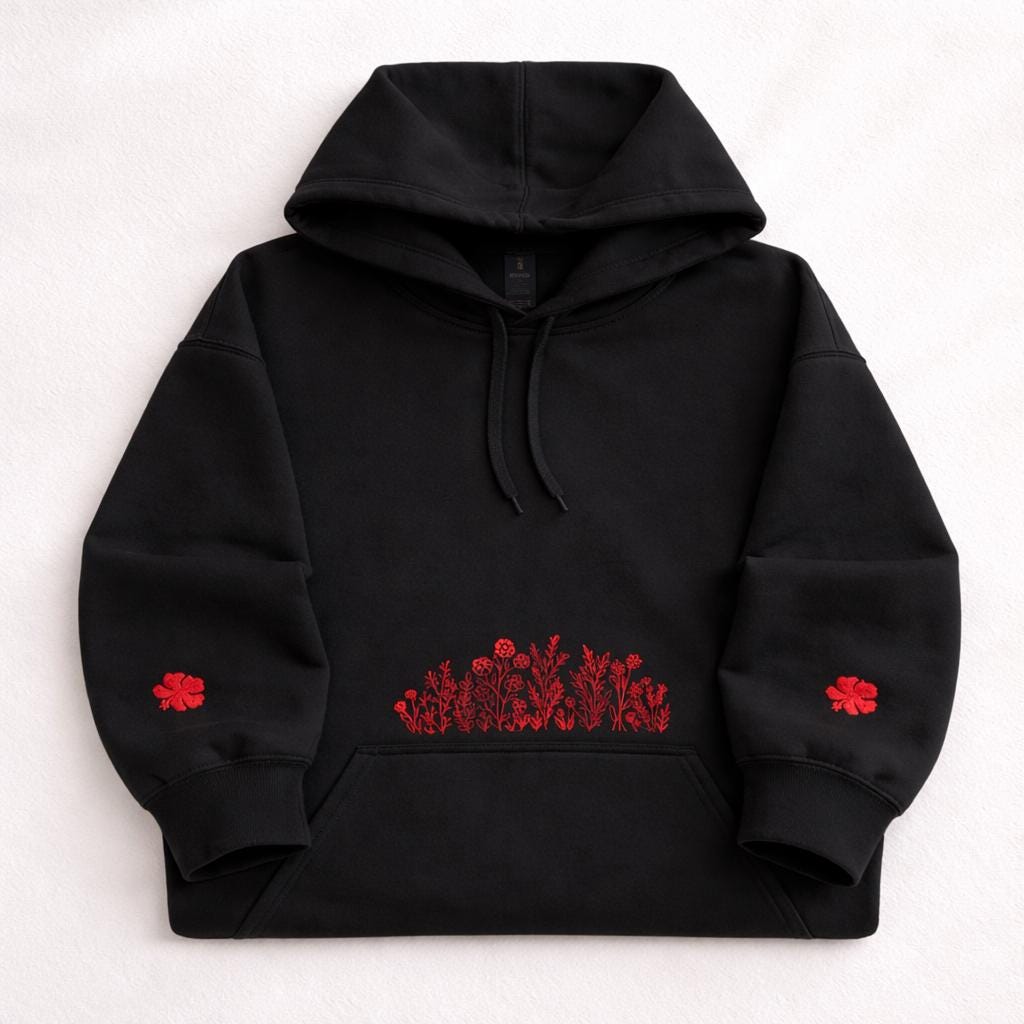 Wildflower Embroidered Hoodie | Minimalist Floral Line Art Botanical ...