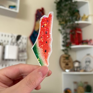 Palestine Map Handmade Watermelon Sticker Water-Resistant3.5" x 1" (100% proceeds will be donated to Gaza) READ DESCRIPTION