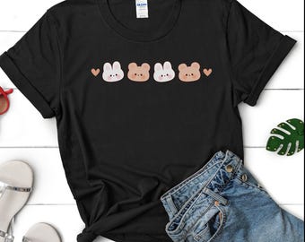 Camiseta unisex con estampado de conejo y oso, ideal para amantes de los animales, ideal para amantes de los conejos, divertida, de Pascua