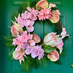 Rosa Orchideenkranz: Frühling und Sommer Tropische Haustürdekoration