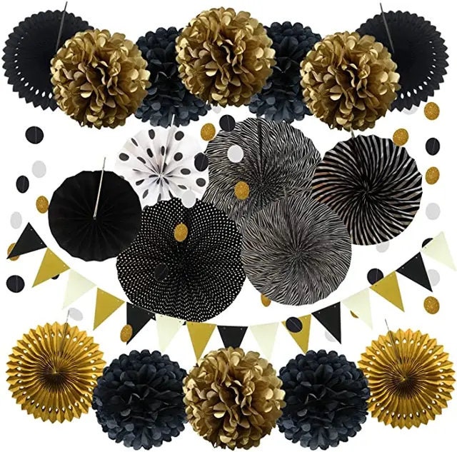 Black and Gold Party Decorations Clip Art With Frames and Banners
