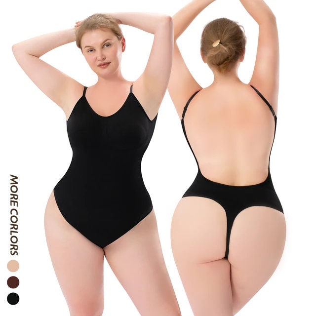 Mimigo Women Backless Shapewear Plunge V-neck Bodysuit Invisible Body Shaper  For Low Back Dress
